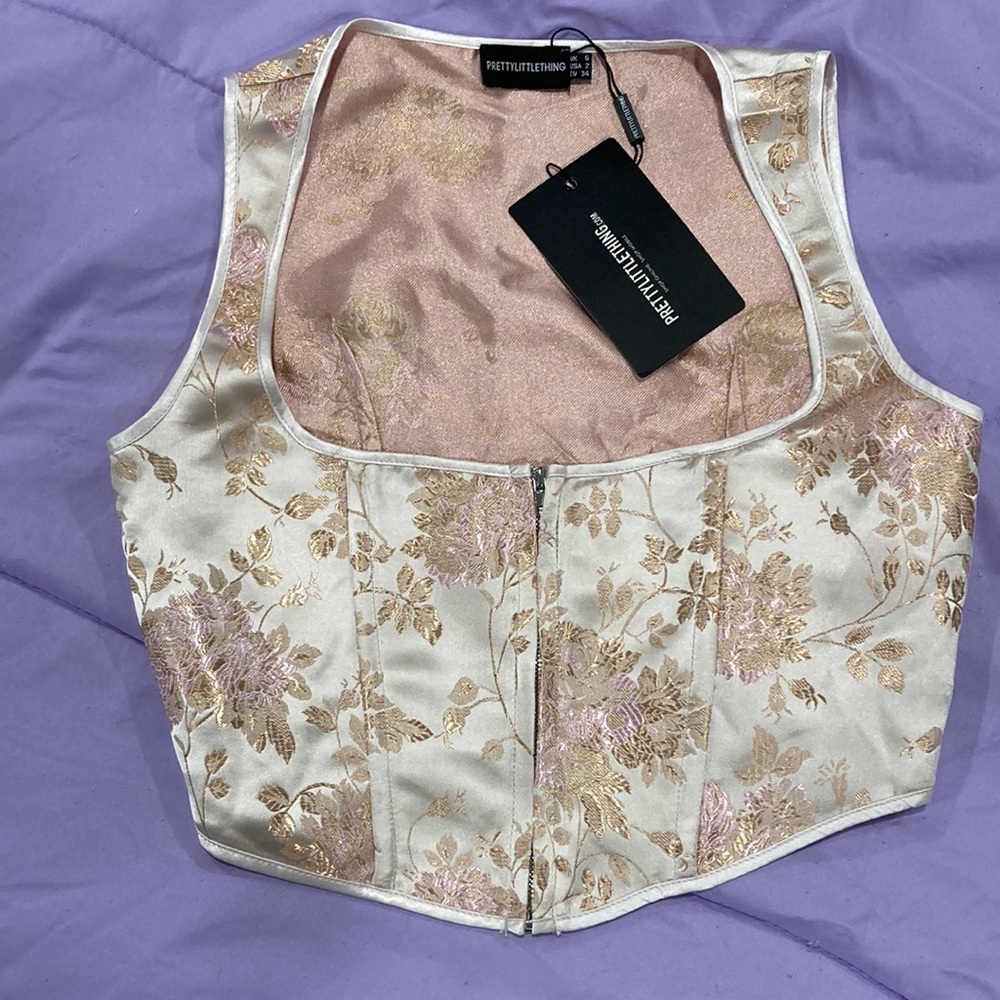 Pretty Little Thing pink satin zip corset